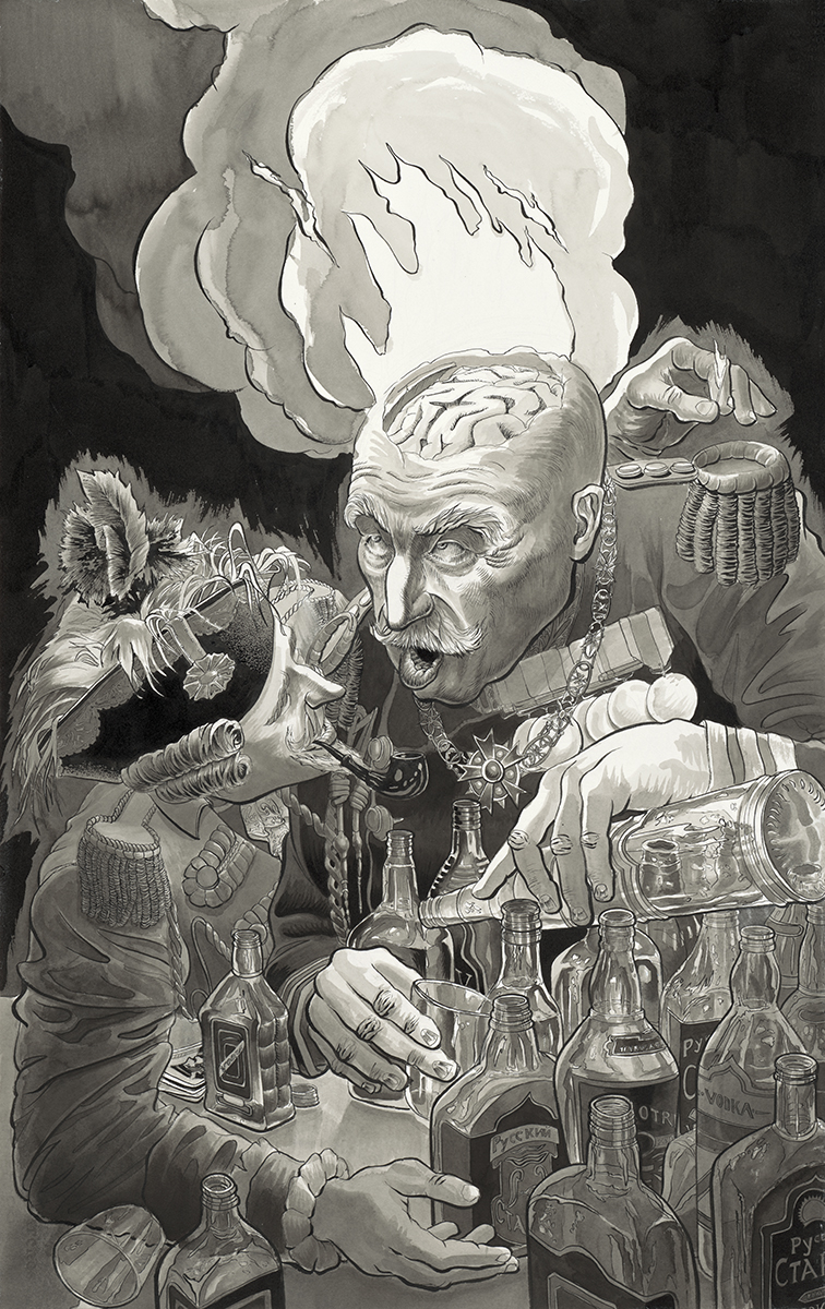 Kampftrinkender General (2013, 101 x 64 cm)