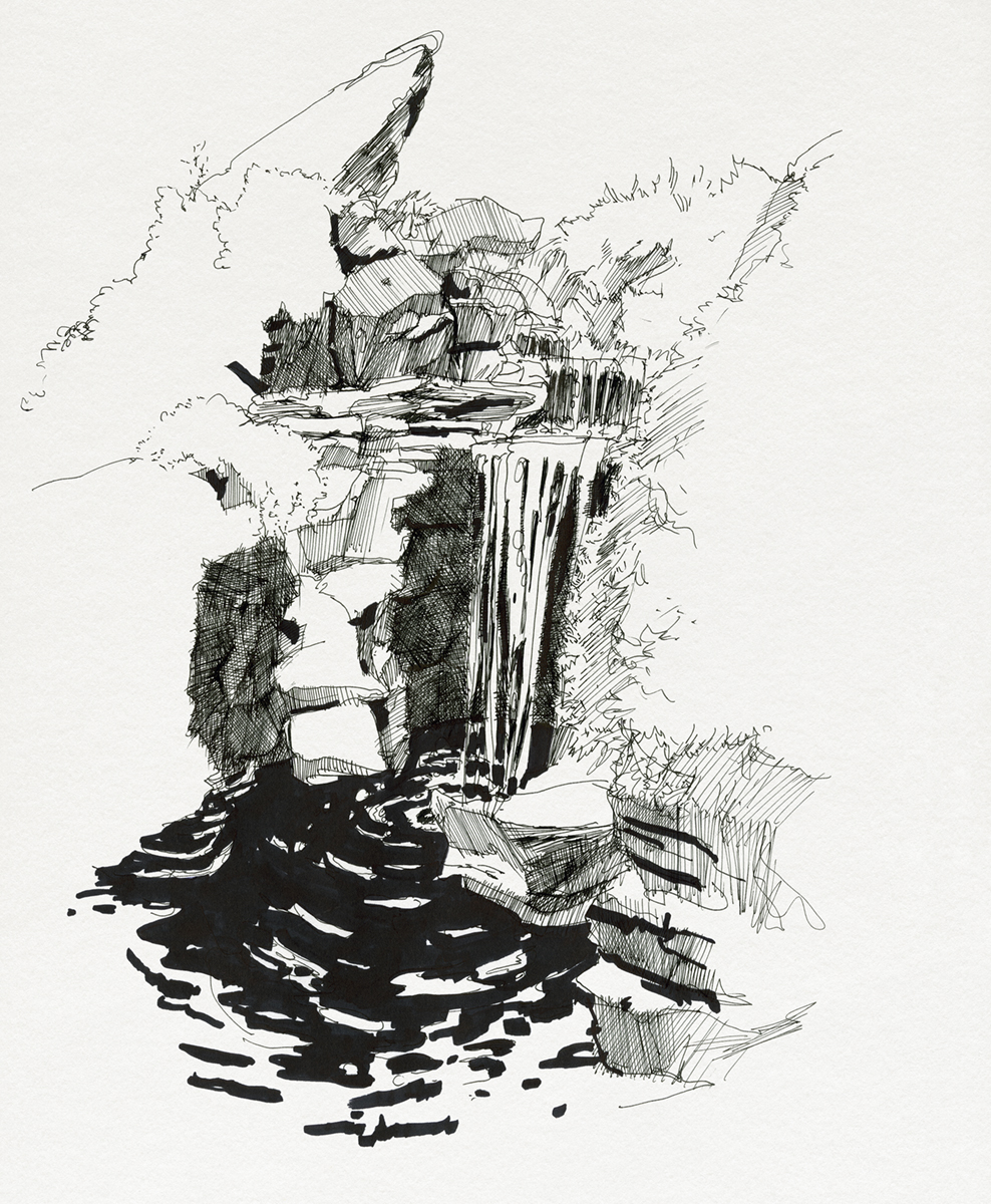 Kleiner Wasserfall im Botanischen Garten, Brooklyn